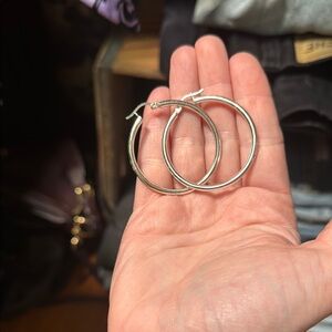 Classic sterling silver medium size hoop earrings